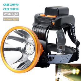 Hunting Headlamp Headlight XHP70 XHP50 LED High Power Head Lamp White Yellow Light USB Rechargeable Built-in Battery Fishing Lamp 303q