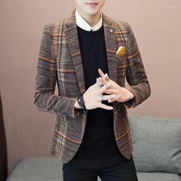Men's Suits 2023 Fashion Handsome Korean Version Of Everything Matching Plaid Blazer Coat Youth British Slim Single West Thick Style