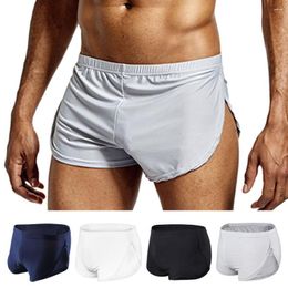 Underpants Men Pure Color Panties Breathable Men's Low-rise Shorts Elastic Waist Side Split Ice Silk Lounge For Sleepwear Solid