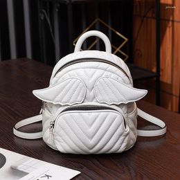 School Bags Cute Wings Women Backpack Small Wide Strap Lady Shoulder Girl Backpacks Travel Daypack Soft PU Leather Bagpack White Bolsa