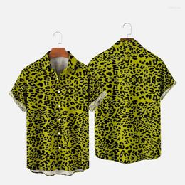 Men's Casual Shirts Leopard Print Shirt Hawaiian Fashion Y2K Hombre Button Up For Men Cosy Short Sleeve Beach Oversized Clothes