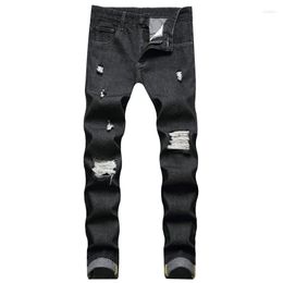 Men's Jeans Classic Black Large Size Mens Europe And America Casual Hole Straight Trousers Full Length Denim Pants Ripped