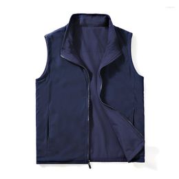 Men's Vests Autumn Vintage Reversible Vest Fleece Jacket Sleeveless Coat Fashion Korean Causal Zip Up Waistcoat Clothing Tops Male Plus Size