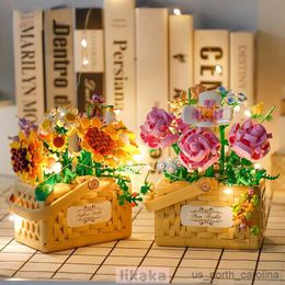 Blocks Plants Flower Building Blocks Rose Basket Model Toys for Girls Birthday Gifts Home Decoration Blocks Toys R230907