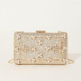 Evening Bags Shoulder Bag For Girl Women Beaded Leaf Metal Gold Lady Purse Clutch