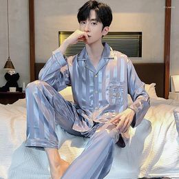 Men's Sleepwear 2023 Summer Long Sleeve Silk Satin Pyjama Sets For Men Casual Striped Pyjamas Women Homewear Pijama Mujer Home Clothes