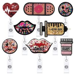 5 pcs/lot Fashion Key Rings Scrub Life Glitter SMILE Acrylic Medical Series Retractable Shakers Badge Reel Nurse Name Card Holder For Healthcare Worker Accessories