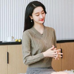 Women's Sweaters Slim Knit Short Jackets 2023 Autumn Knitted Candy Colour V-Neck Knitwears Skinny Pullover Sweater Woman