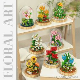 Blocks Bouquet Potted Building Blocks Sets Rose Chrysanthemum Succulents Model Romantic Assembly Toy Girl Gifts R230907