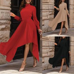 Casual Dresses Cocktail Party A Line Flowy Sexy High Waist Women 2023 Fall Midi Dress Long Sleeve Neck Elegant