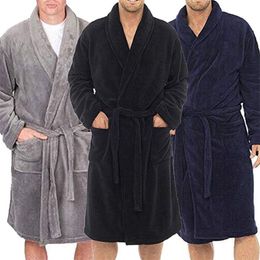 Men's Robes Mens Bathrobe Man Winter Warm Casual Flannel Robe Sleepwear Long Sleeve Plush Shawl Male Bath Robe Lounge Nightgown Home Clothes 230907