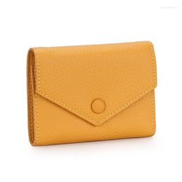 Wallets Genuine Leather Wallet Women's Short Style Simple Folding Three Fold Layer Cowhide Fashion Envelope Bag