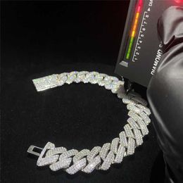 Big Guy Heavy Miami Cuban Link Chain Fully Iced Out Moissanite Diamond Cuban Link Bracelet 18mm 3 Rows Thicken Hip Hop Bracelet Xsstf