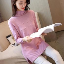 Women's Sweaters Korean Pullover Knit Sweater Women Autumn Winter Mid-length Half High Collar Loose Shirt Thick Solid Female H650