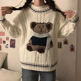 Deeptown Cute Bear Sweater Women Kawaii Korean Fashion Oversize Cartoon Knit Jumper Female Preppy School Style Clothing Winter