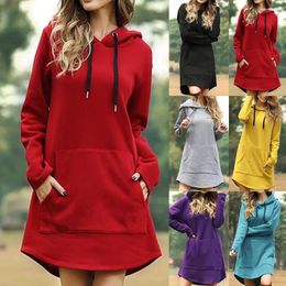 Women's Hoodies 2023 Women Solid Dress Casual Long Sleeve Hooded Sweatshirt Fashion Irregular Hem Female Hoody