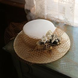 Headpieces Elegant Ins Beige Bridal Hat Brown Net Small Flowers Wedding Po Modeling Headdress Quality Assurance