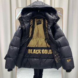 Solid Black Gold High-Grade 90 White Duck Down Jacket Women 2023 Winter New Thick Hooded Loose Couple Warm Coat Female TT610