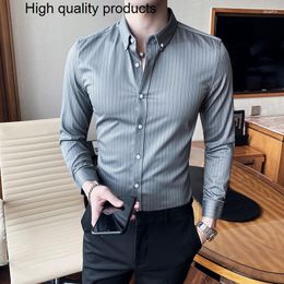 Men's Dress Shirts Korean Slim Fit Business Formal Wear Striped Men Long Sleeve Gentlemen Office Blouses Top Quality S-3XL