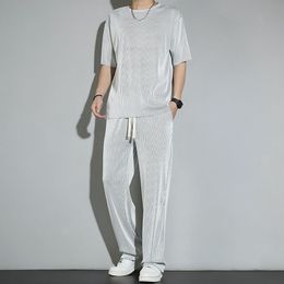 Men's Tracksuits Top Pants Sets Kpop Short Quarter Sleeve Tracksuit Korean Style T Shirt Man Summer Sports Suits Aesthetic Cool Xl Men's Clothing 230907