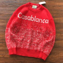 Mens Sweaters Red Black Blue Casablanca Casual Sweatshirts Men Women Jacquard Fashion Sweater Hip Hop Good Quality 230906