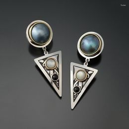 Dangle Earrings Delicate Triangle Shield Round Stone Chic Jewellery Geometric Metal Black White Beads For Women Wholesale