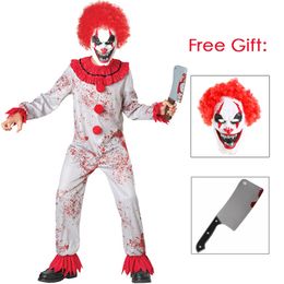 Special Occasions Umorden Fantasia Purim Halloween Costumes for Child Kids Boys Scary Creepy Bloody Killer Circus Clown Jester Costume Cosplay 230906