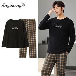 Men's Sleepwear Big Size Men Pyjamas Autumn Winter Chic Gentleman Pjs Fashion Mens Casual Sleepwear Plaid Pants Cotton Pijama Set for Boy 230907