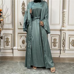 Ethnic Clothing 2 Piece Abaya Kimono Muslim Dress Sets Flare Sleeve Open Abayas For Women Dubai Turkey Hijab Dresses Islam Modest Outfit
