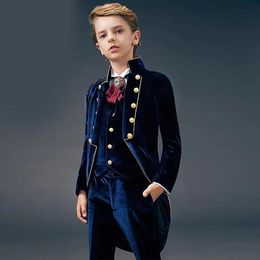 Suits Blue Suede Slim Fit Boys Suit Three Piece Set 2023 Unique Design Children s Gentleman Handsome Clothing 230906
