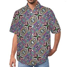 Men's Casual Shirts Tribal Print Art Beach Shirt Black Oriental Summer Man Aesthetic Blouses Short Sleeve Custom Clothing Large Size