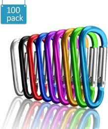 Climbing Ropes 100Pcs Carabiners Clips Aluminium D Ring Shape Spring Snap Keychain Carabiner for Outdoor Camping Hiking Sport Accessories 230906