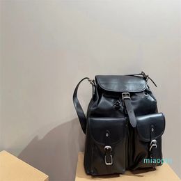 2023-10A Top quality cowhide designer bag student backpack women shoulder bag fashion black handbag backpack multi pockets