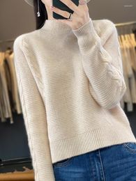 Women's Sweaters Wool Sweater Womens Half High Collar Long Sleeve Tops Knit Korean Fashion Loose Oversized Pullover Mujer Crochet Jumper