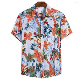 Men's Casual Shirts Summer Beach For Men Floral Print Breathable Male Short Sleeve Turn Down Collar Tops 2023 Streetwear Hawaiian Blouse