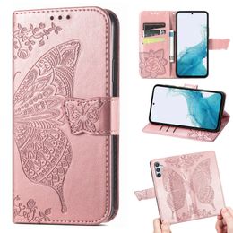 3D Imprint Butterfly Wallet Leather Cases for Samsung Galaxy A54 5G A34 A14 A13 A73 A53 A72 A52 A32 A71 A51 M34 Embossed flower Card Holder Flip Stand Phone Cover Conque