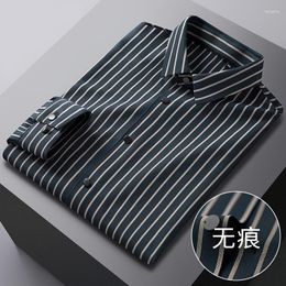 Men's Dress Shirts 2023 High Elasticity Seamless Shirt Long Sleeve Slim Casual Solid Color Business Formal Party M-4XL