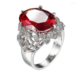 Cluster Rings Red Created Rubies Solitaire Engagement Ring For Women Genuine Sterling Jewelry Fine Crystal Wedding