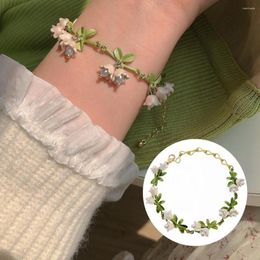 Charm Bracelets 2023 Trendy Elegant Bell Orchids Choker Necklaces For Women White Flowers Green Enamel Plant Pearl Necklace Wedding Jewelry