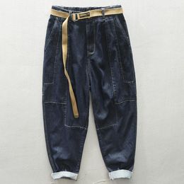 Men's Pants Denim Baggy Black Men Japan Korean Style Male Streetwear Casual Loose With Belt Elastic Waist Trousers For Man 2024