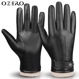 Five Fingers Gloves OZERO Men Winter Fashion Gloves Nappa Leather Cashmere Touch Screen Warm Button Black Motorcycle Driving Windproof Gloves 5022 230906