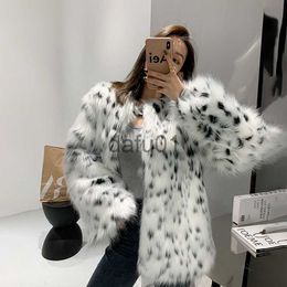 Women's Fur Faux Fur Female autumn and winter new fox fur coat women's long fur coat thickened loose collar leopard print jacket x0907