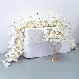 Decorative Flowers Luxury White Wedding Floral Runner Arrangement Banquet Event Table Centerpieces Ball With Candleholder Rose Orchid Row