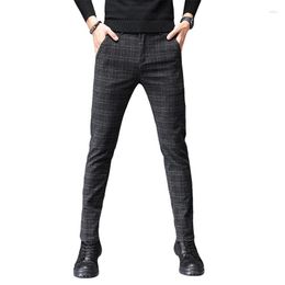 Men's Pants Spring Plaid Casual Suit Slim Fit Korean Straight Leg British Long Black Business