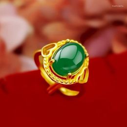 Wedding Rings Summer Product Inlaid And Tian Bi Jade Ring With Adjustable Opening For Women's Engagement Jewelry