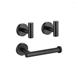 Bath Accessory Set Matte Black Bathroom Hardware 304 Stainless Steel 3-Piece Oilet Paper Holders And 2 Towel Robe Holder Hooks Wall Mount