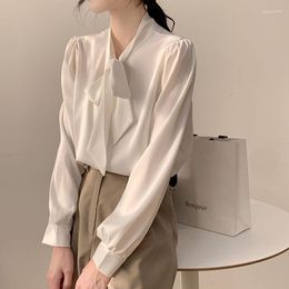 Women's Blouses Elegant Office Lady Bow Chiffon Blouse For Women Fashion Long Sleeve Loose White Shirt Simple Spring Autumn Solid Tops