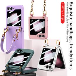 Luxury Handbag Design Vogue Phone Case for Samsung Galaxy Z Folding Flip4 Flip5 5G Durable Slim Wristband Full Protective Soft Bumper Solid Colour Hybrid Fold Shell