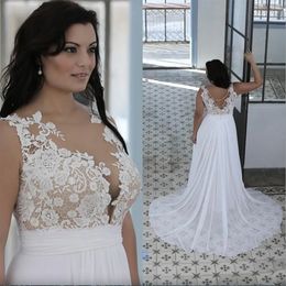 Größe Plus Strandhochzeitskleider A-Linie Sheer Bateau Neck Sweetheart Lace Top Bridal White Nude Günstige hochwertige Bräute Kleider 2023