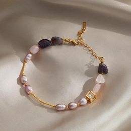 Charm Bracelets Purple Pink Natural Stone Bracelet Fashion Pearl Jewelry Bangles For Women Luxury Accessories Wholesale